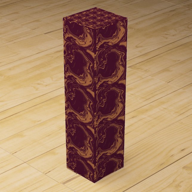 Modern Burgundy Marble Swirl – Luxurious Abstract  Wine Box (Front)