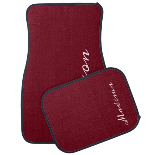 Modern Burgundy Maroon Calligraphy Script Custom Car Floor Mat