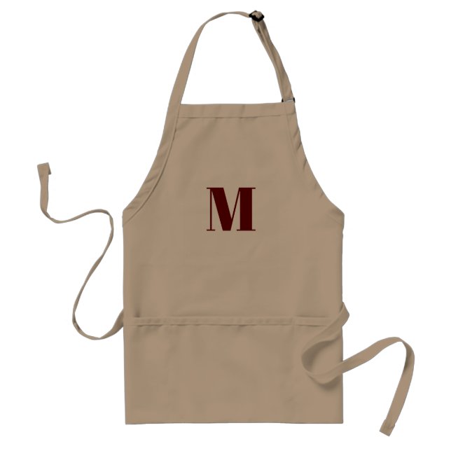 Modern burgundy maroon custom monogram initial adult apron (Front)
