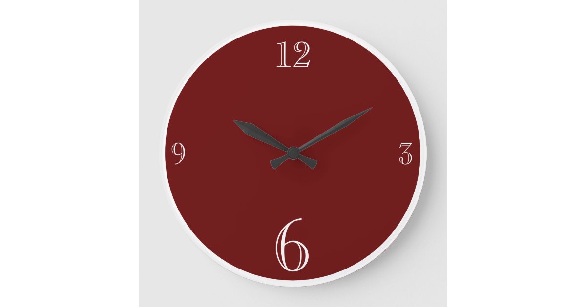 Modern Burgundy Maroon Red Solid color minimalist Large Clock | Zazzle