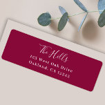 Modern Burgundy Maroon Ruby Red Return Address Label<br><div class="desc">A stylish modern holiday return address label with a handwritten script font for your family name in white with a burgundy ruby maroon crimson scarlet wine red feature color in a 'scandi' scandinavian design style. The name and address can be easily customized for a personal touch. A trendy, minimalist and...</div>