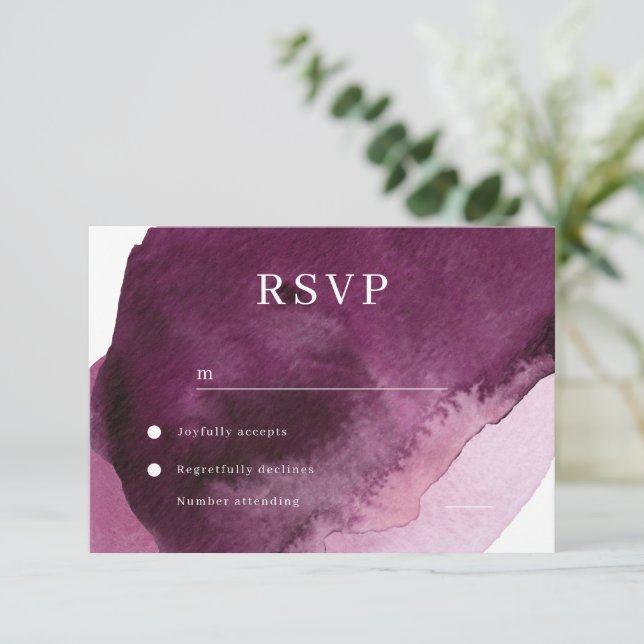 Modern Burgundy Maroon Watercolor Wedding RSVP Card (Standing Front)