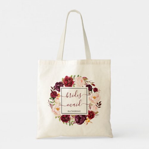 Modern Burgundy Marsala Bridesmaid Wedding  Tote Bag