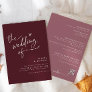 Modern Burgundy / Merlot Handwriting Heart Wedding Invitation
