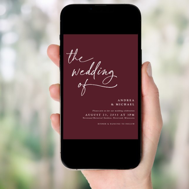 Modern Burgundy / Merlot Handwriting Wedding Invitation (Front Digital)