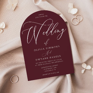 Modern Burgundy Minimal Arch Wedding Invitation