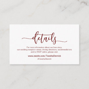 Modern Burgundy minimalism Our Wedding Details Enclosure Card