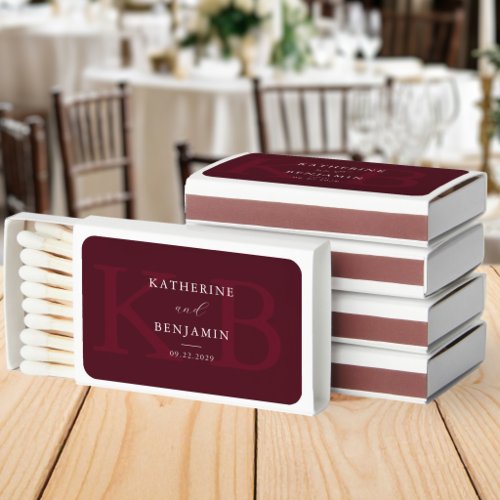 Modern Burgundy Minimalist Monogram Wedding Matchboxes