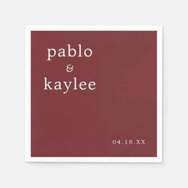Modern Burgundy Minimalist Wedding Napkins (Front)