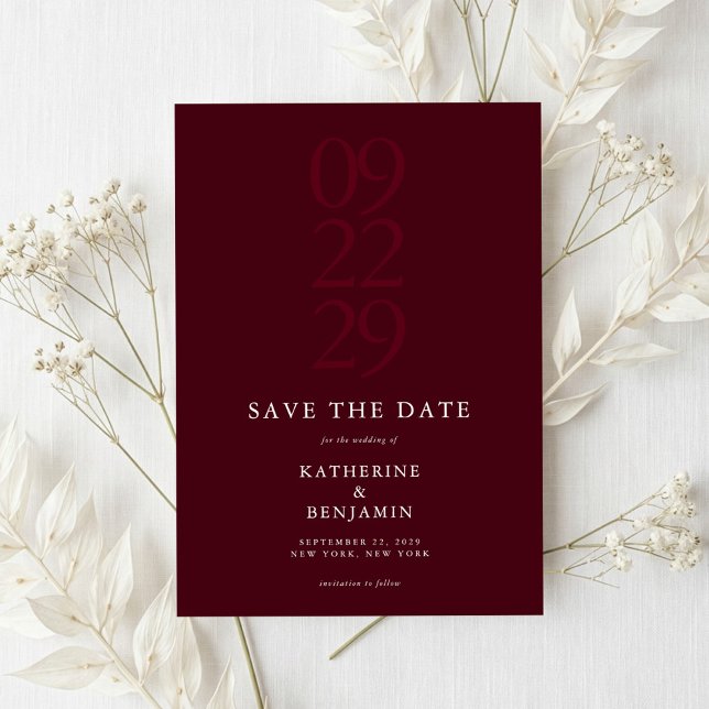 Modern Burgundy Minimalist Wedding Save The Date (Creator Uploaded)