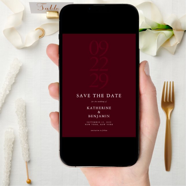 Modern Burgundy Minimalist Wedding Save The Date (Front Digital)