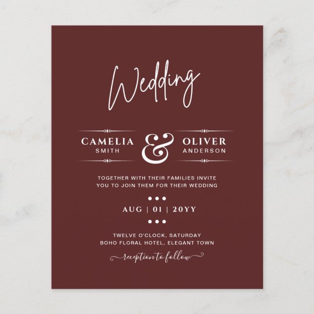 Modern Burgundy Monochrome Wedding (Front)