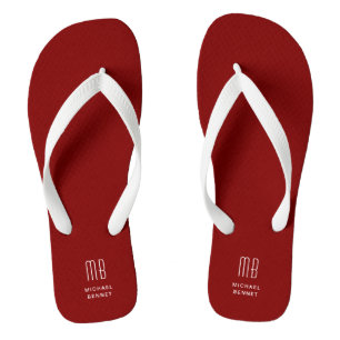 Modern Burgundy Monogram  Flip Flops