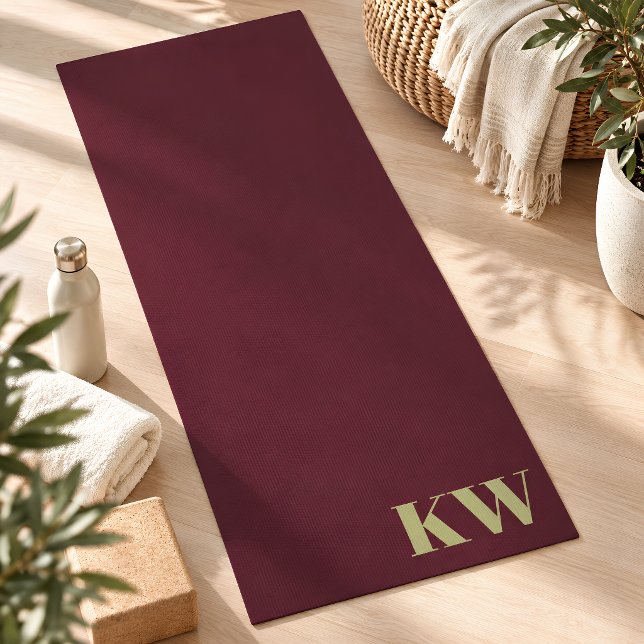 Modern Burgundy  Monogram Initials Personalized Yoga Mat (Creator Uploaded)