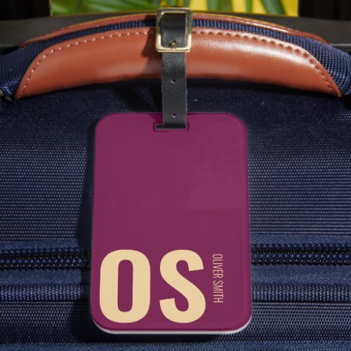 Modern Burgundy Monogram Initials Professional  Luggage Tag