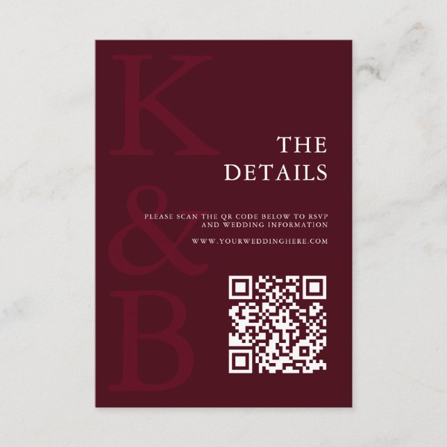 Modern Burgundy Monogram Minimalist Wedding Enclosure Card (Front)