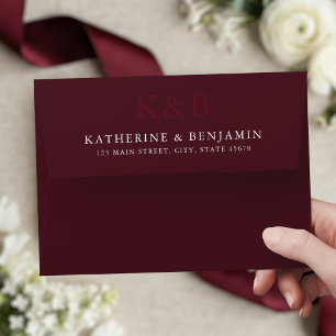 Modern Burgundy Monogram Minimalist Wedding Envelope