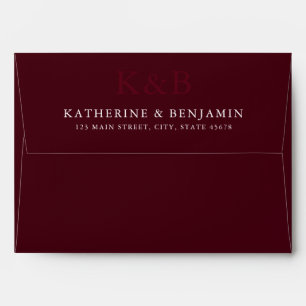 Modern Burgundy Monogram Minimalist Wedding Envelope