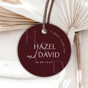 Modern Burgundy Monogram Minimalist Wedding Favor Tags