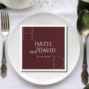 Modern Burgundy Monogram Minimalist Wedding Napkins