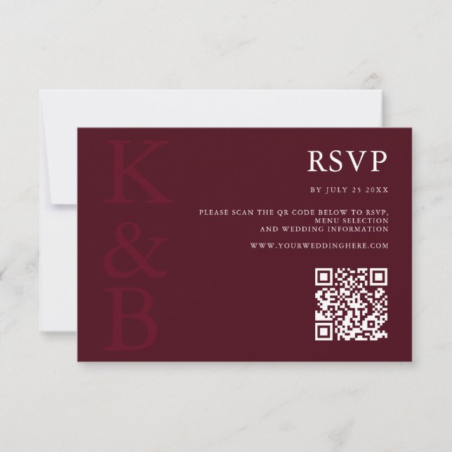 Modern Burgundy Monogram Minimalist Wedding RSVP Card (Front)