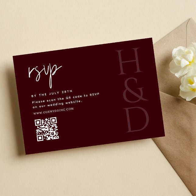 Modern Burgundy Monogram Minimalist Wedding RSVP Card (Creator Uploaded)
