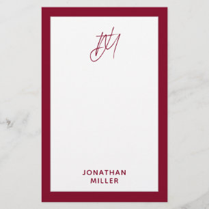 Modern Burgundy Monogram Stationery
