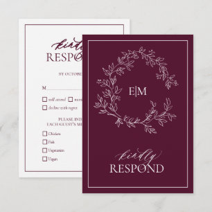 Modern Burgundy Monogram Wedding RSVP Card