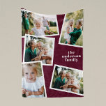 Modern burgundy multi photo family home decor fleece blanket<br><div class="desc">Modern stylish multi photo family home decor gift,  Ideal anniversary,  birthday,  mothers day,  fathers day,  new house or Christmas gift. Burgundy color can be changed.</div>