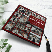 Modern Burgundy Multi-Photo Graduation Cap Topper