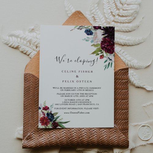 Modern Burgundy Navy Blush Elopement Reception Invitation