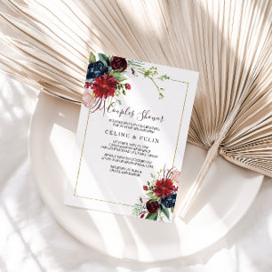 Modern Burgundy Navy Blush Floral Couples Shower Invitation