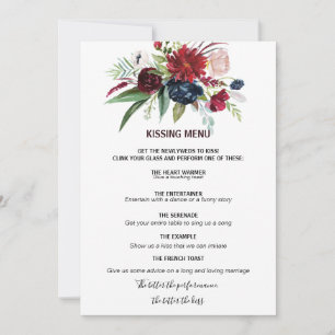 Modern Burgundy Navy Blush Floral Kissing Menu
