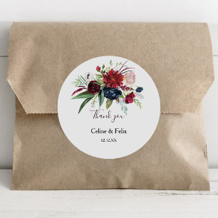 Modern Burgundy Navy Blush Floral Thank You Favor Classic Round Sticker