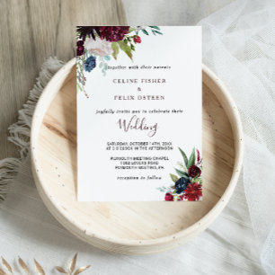 Modern Burgundy Navy Blush Floral Wedding Invitation