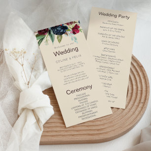 Modern Burgundy Navy Blush Floral Wedding Program