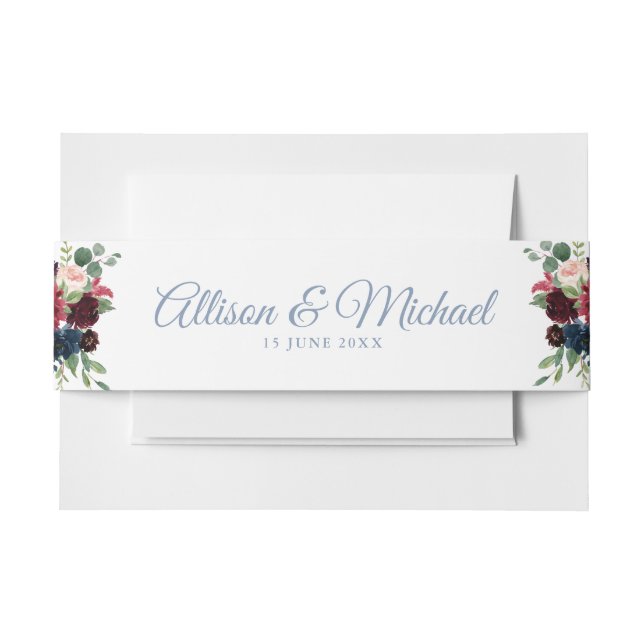 Modern burgundy navy floral belly band (Front Example)