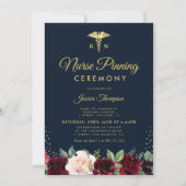 Modern burgundy navy floral Nurse pinning ceremony Invitation (Front)