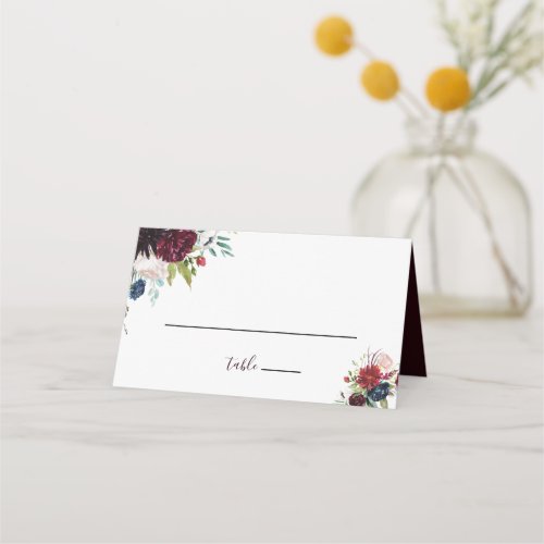 Modern Burgundy Navy Floral Wedding Place Card