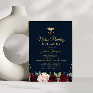 Modern burgundy navy nurse pinning ceremony invitation