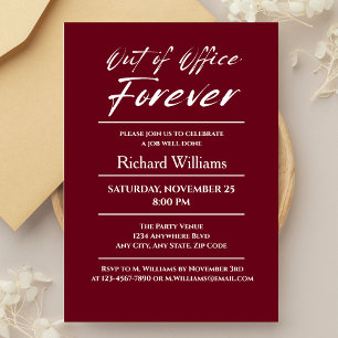 Modern Burgundy Out of Office Retirement Party Invitation