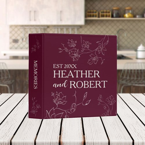 Modern Burgundy Personalized Floral Boho Wedding