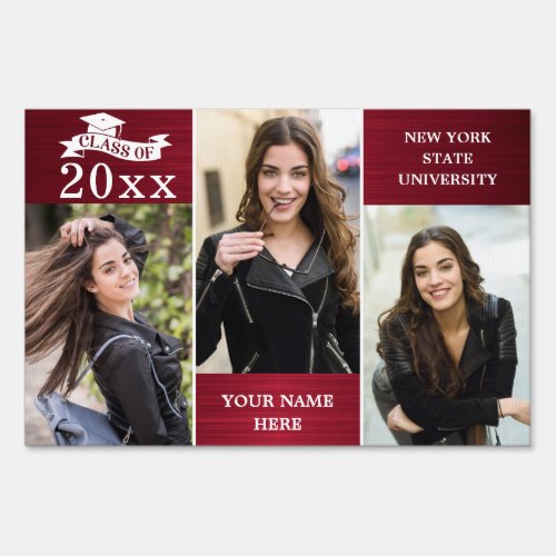 Modern Burgundy PHOTO Graduation Banner Yard Sign