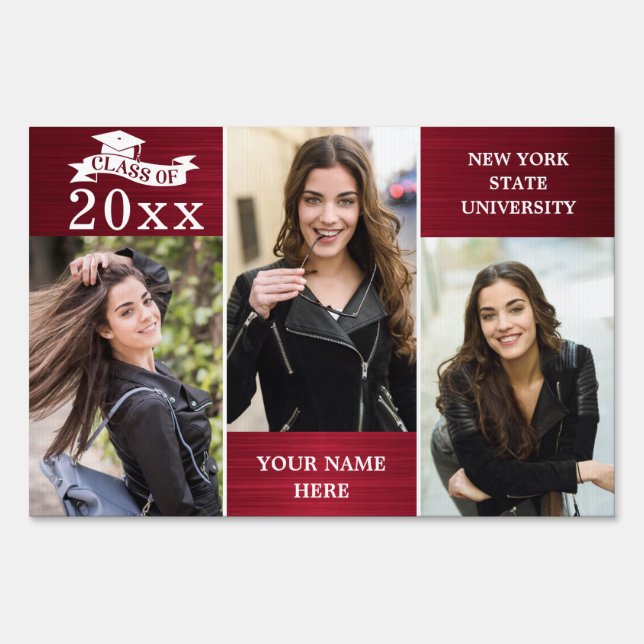 Modern Burgundy PHOTO Graduation Banner Yard Sign (Front)