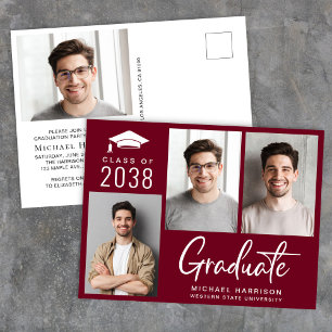 Modern Burgundy Photo Graduation Party Invitation Postcard