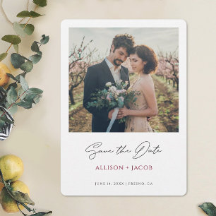 Modern Burgundy Photo Wedding Save the Date