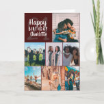 Modern burgundy photos collage grid 21 birthday card<br><div class="desc">Cool modern burgundy photos collage grid 21 birthday ,  add 8 of your friends favorite photo with a modern and cool elegant script font typography. Add your message inside.</div>