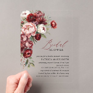 Modern Burgundy Pink Blush Floral Bridal Shower In Acrylic Invitations