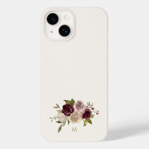 Modern Burgundy Pink Floral Watercolor Monogram Case-Mate iPhone 14 Case