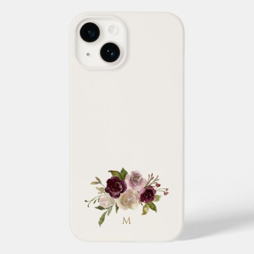 Modern Burgundy Pink Floral Watercolor Monogram Case_Mate iPhone 14 Case